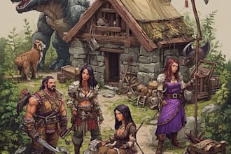 create a dnd party art illustration, dnd, fantasy, game art