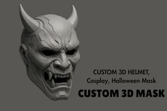 sculpt 3d mask, custom 3d helmet, oni mask, cosplay armor, futuristic 3d model