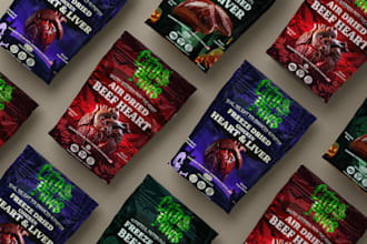 design pet food packaging, label, pouch, box and mylar bag