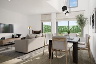 redesign 3d contemporary apartment,stunning interior render,wooden furniture,cgi