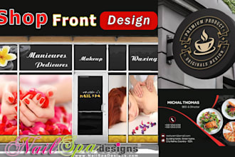 design modern shop front, store front window graphics billboard and banners