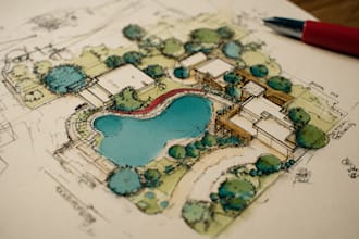 draw landscape sketch, colored site plan, custom map