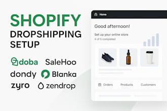setup shopify dropshipping store via doba dondy godropship zyro zendrop autods
