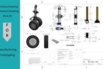 create 2d technical drawing, engineering drawing for manufacturing