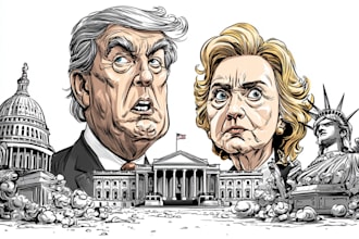 draw custom political cartoon or editorial illustration with bold satire