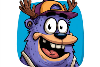 create 2d vector character, cartoon mascot, animal sticker