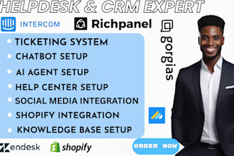 setup zendesk gorgias, freshwork freshdesk, shopify crm, intercom  commslayer