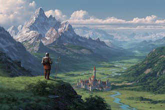 draw line art illustration building and landscape
