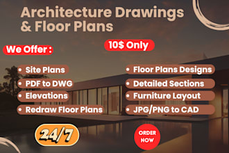 redraw cad drawing drafting autocad file house plans and site plan