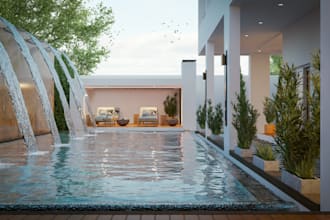 redesign 3d poolside cabana, outdoor swimming pool,lounge, sun deck,patio render
