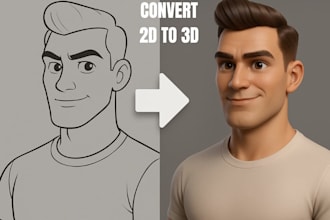 convert 2d to 3d character model 2d sketch to 3d  3d printable model, step file