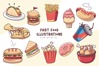 design ice cream, coffee, burger, pizza and fast food logo