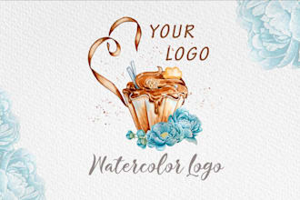 design watercolor feminine cake , cupcakes and bakery logo