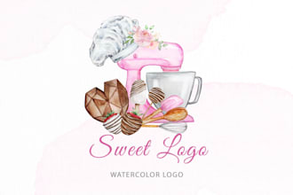 do feminine watercolor bakery, cookie, dessert, cake, candy logo