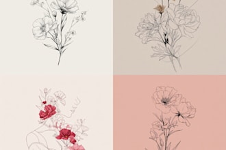 create custom birth flower one line art,line art,tattoo illustration