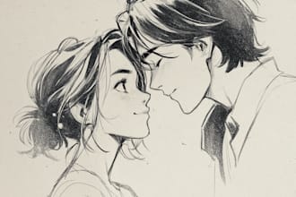 draw romantic couple portrait in manga style
