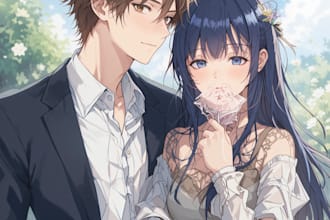 draw anime couple illustration in my anime manga style