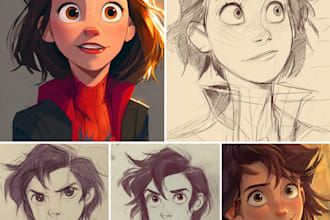 draw cartoon, anime, super hero portrait or concept art