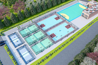redesign 3d sport complex,paddle court,basketball,pickleball court,indoor render