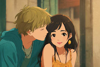draw anime couple illustration in anime manga style