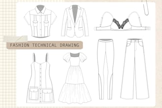 create fashion flats and technical drawings