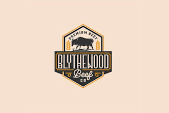 design looking family owned farm market natural beef logo