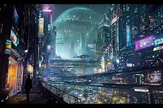 design an illustration of futuristic cyberpunk city