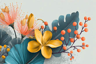 draw botanical vector illustration of plants and flowers