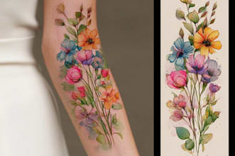 create a beautiful watercolor flowers tattoo design for you