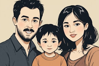 draw a vector art family portrait