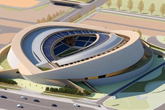 render 3d indoor and outdoor gaming center 3d stadium sports complex facility