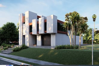 renew 3d front elevation design house, landscape rendering, exterior layout, cgi