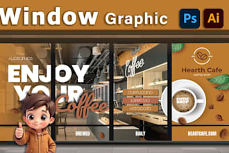 amazing window graphics design, store front, sign board, with mockup