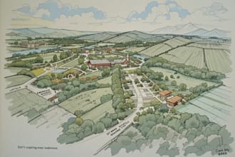 draw landscape sketch, colored site plan, map illustration