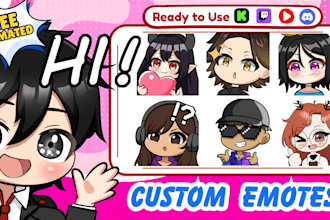 create chibi emotes or sub badges for twitch discord kick in bulk for you
