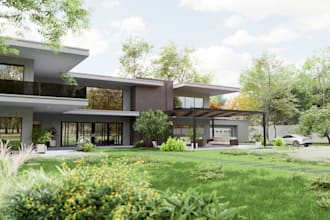 do realistic exterior architecture and landscape 3d rendering