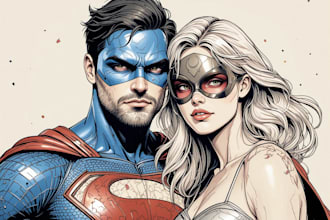 make watercolor super hero couple portrait