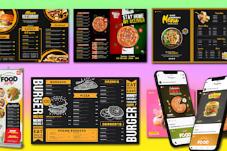 do professional retaurant digital food menu flyer card design business card