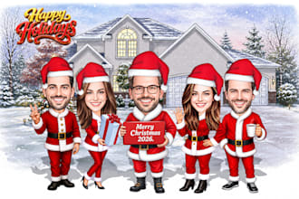 draw a custom winter christmas caricature for the holidays