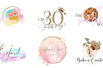 make unique watercolour logo design, feminine, boho and custom branding