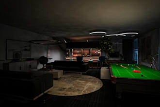 renew 3d snooker arena,interior led light,billiard room, gaming scape rendering
