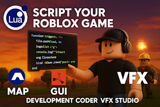develop roblox game,lua,gui,vfx roblox game developer roblox game development
