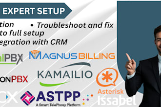 install and configure voip systems like freepbx, asterisk, 3cx, vitalpbx