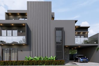 remodel photorealistic modern villa,real estate rendering,facade,house elevation