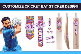 design unique cricket bat stickers and design custom bat stickers