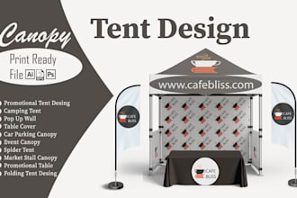 design canopy tent, table cover, feather flag, tent, or signage