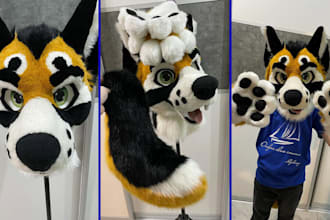 make custom fursuit cosplay head, mini partial, tail fursuit, hand paw full body