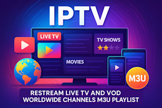 create best restream, live tv and vod, worldwide channels, m3u playlist
