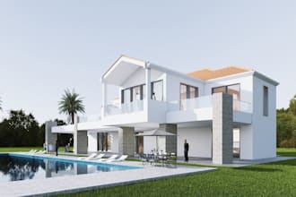 revamp 3d stilt house,modern facade rendering,cgi floating house,revit exterior