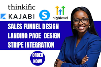 online course sales funnel landing page kajabi thinkific systeme ghl integration